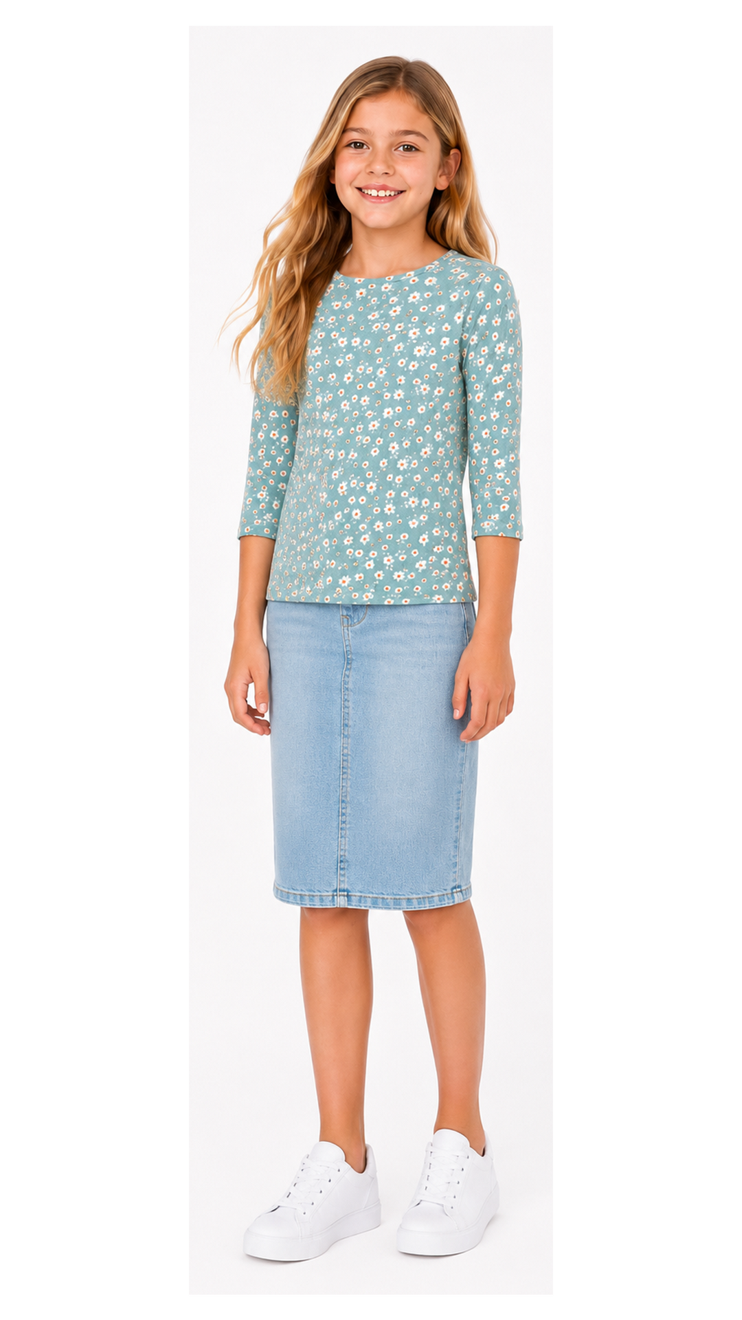 Girls Top - Rib Mint Ditsy Floral