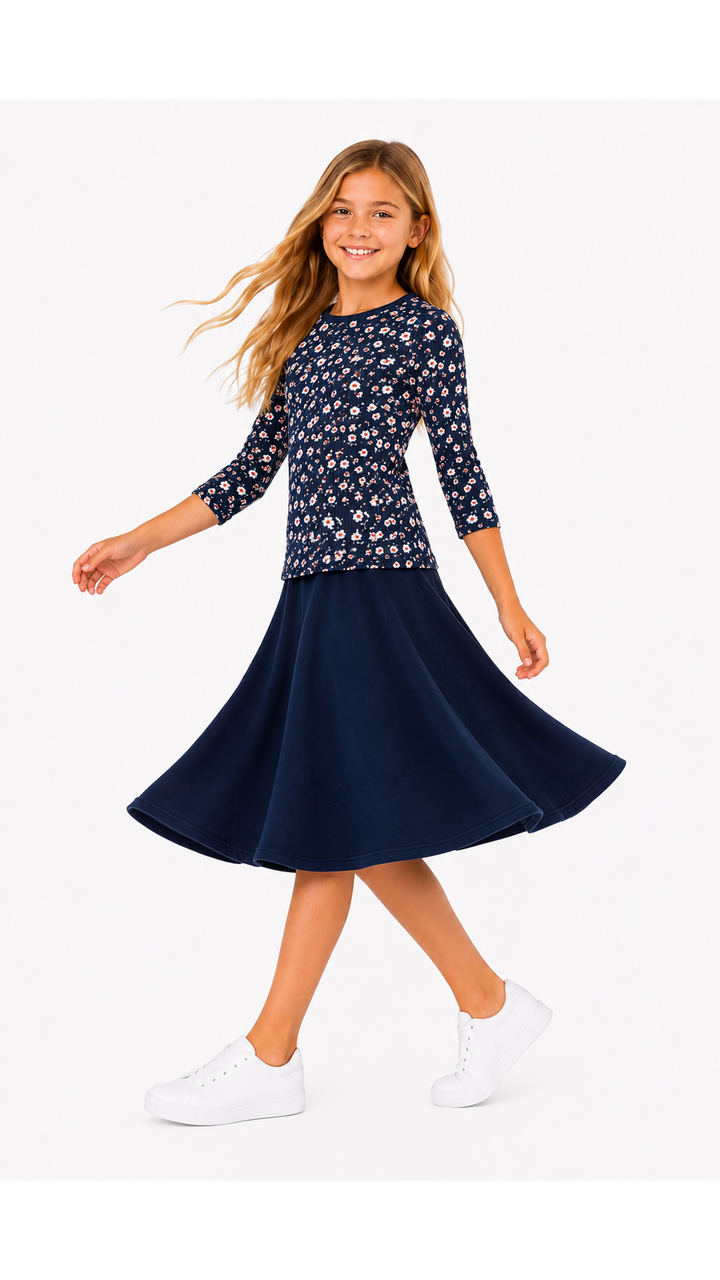 Girls Top - Rib Navy Ditsy Floral