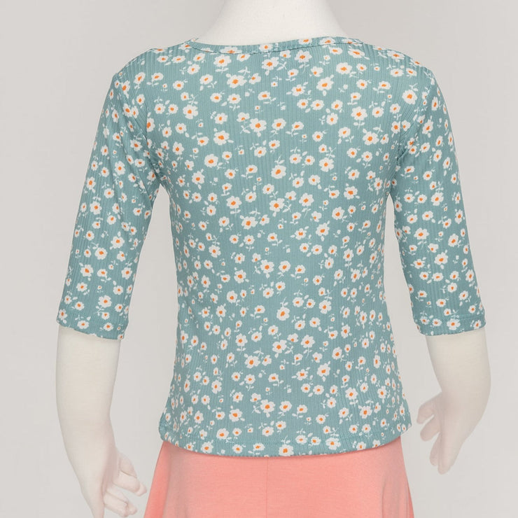 Girls Top - Rib Mint Ditsy Floral