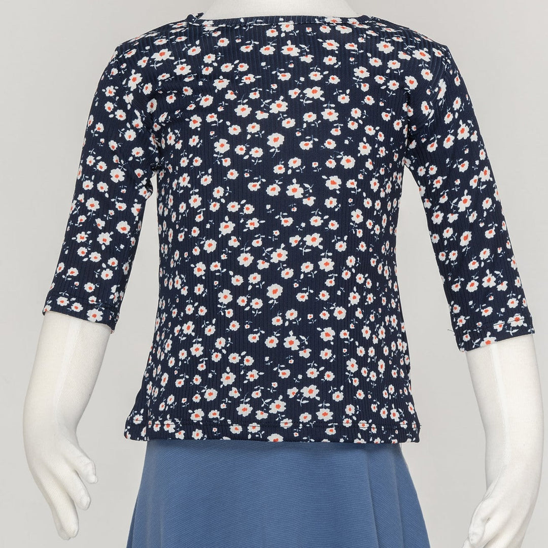 Girls Top - Rib Navy Ditsy Floral