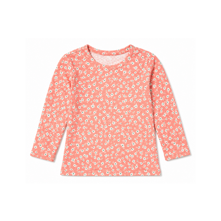 Girls Top - Rib Coral Ditsy Floral