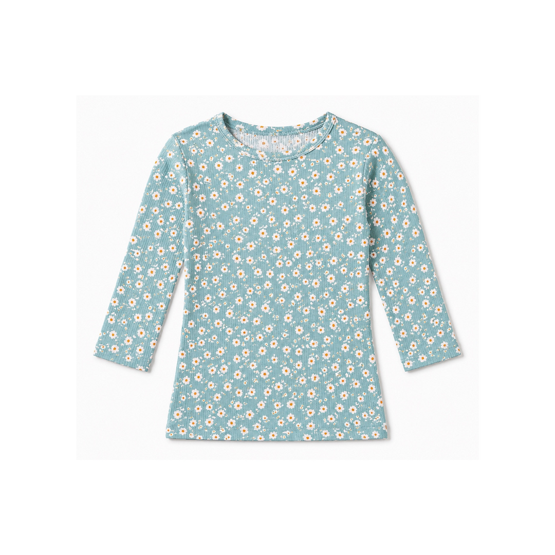 Girls Top - Rib Mint Ditsy Floral