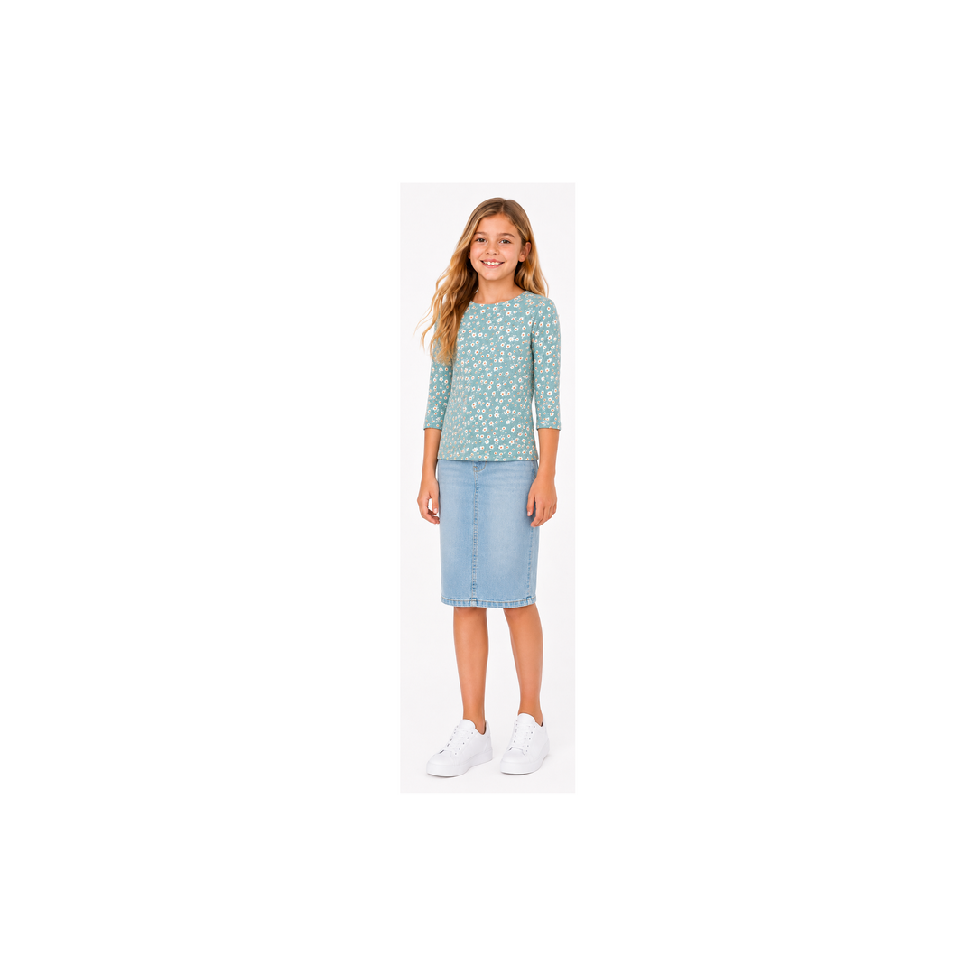 Girls Top - Rib Mint Ditsy Floral