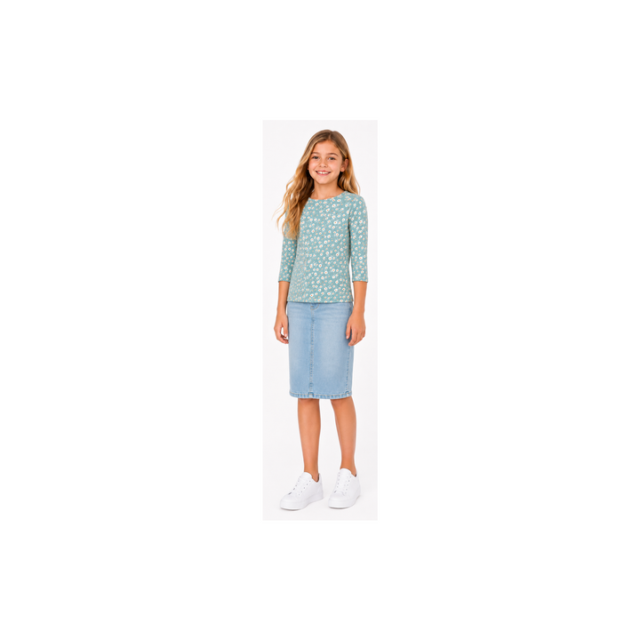 Girls Top - Rib Mint Ditsy Floral