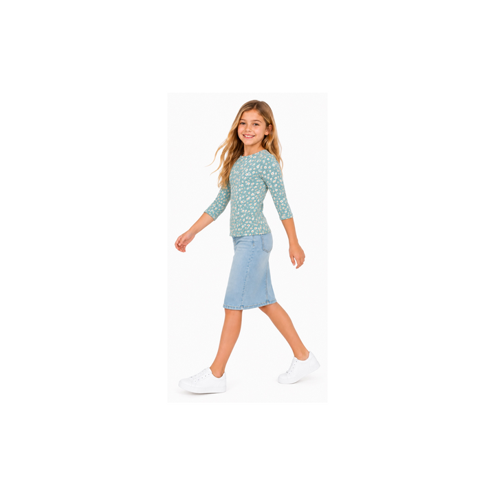 Girls Top - Rib Mint Ditsy Floral