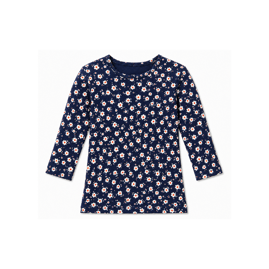 Girls Top - Rib Navy Ditsy Floral