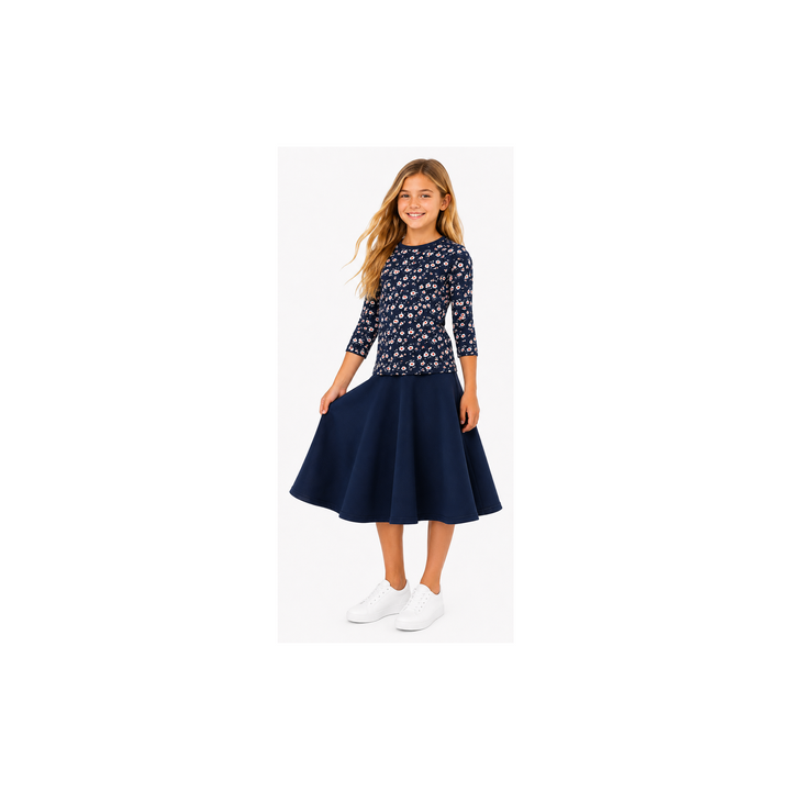 Girls Top - Rib Navy Ditsy Floral