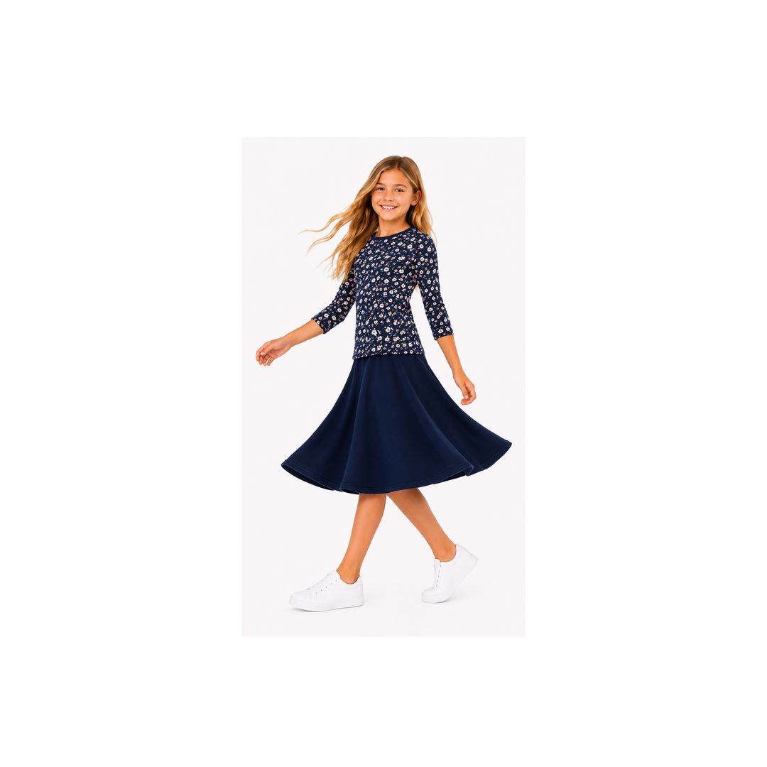 Girls Top - Rib Navy Ditsy Floral