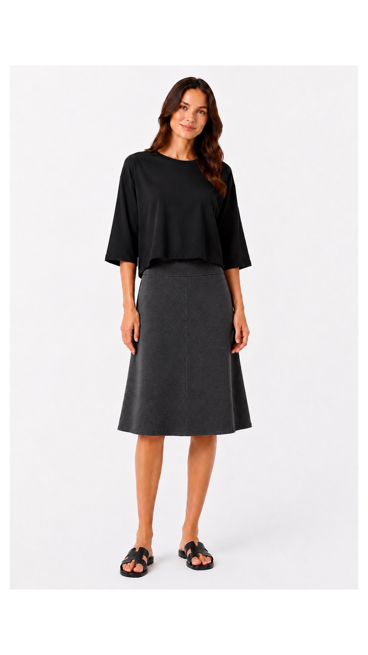 Soft Terry Flare Skirt - Charcoal Grey