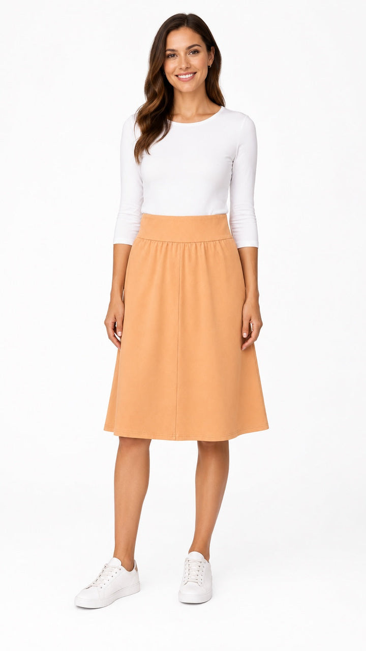 KMW Style 1106L Caramel Soft Terry Flare Skirt - HERO