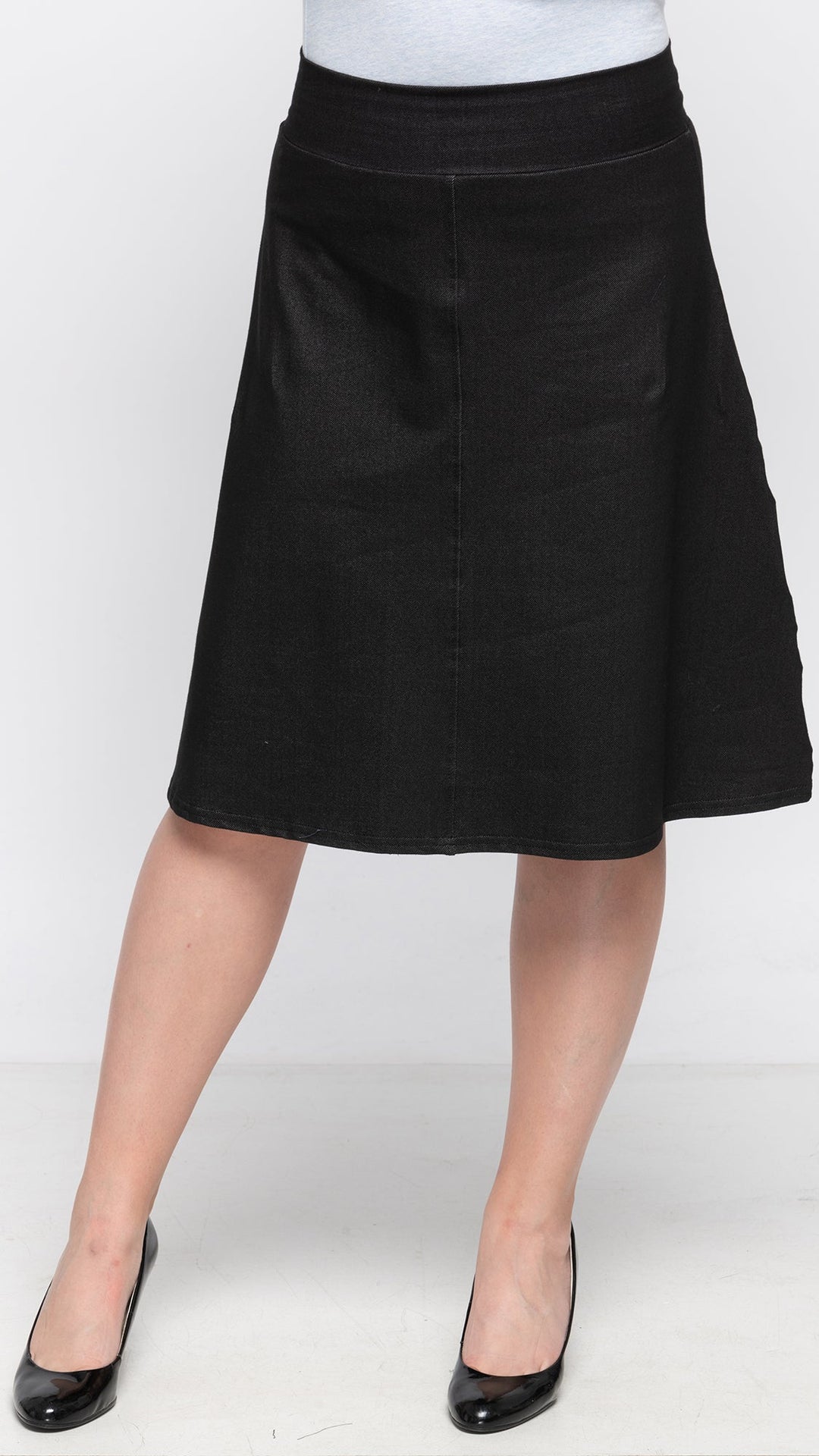Stretch Denim Flare Skirt - Black