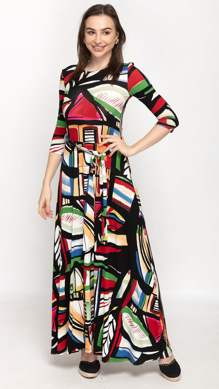 Maxi Belted Dress - Multi Color