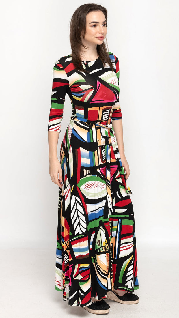 Maxi Belted Dress - Multi Color