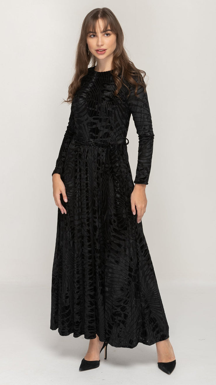 Maxi Dress - Black Velvet Swirl