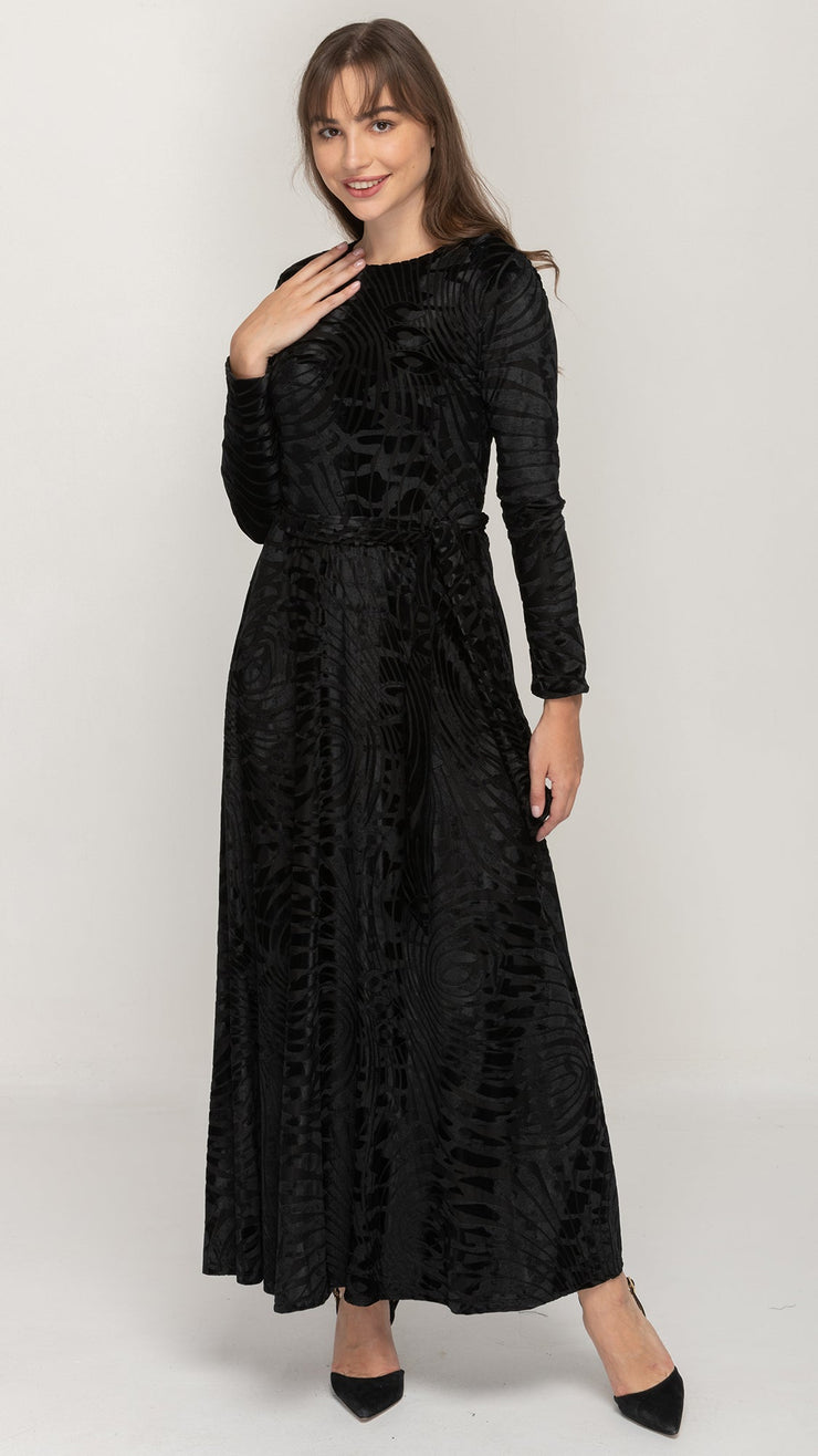 Maxi Dress - Black Velvet Swirl