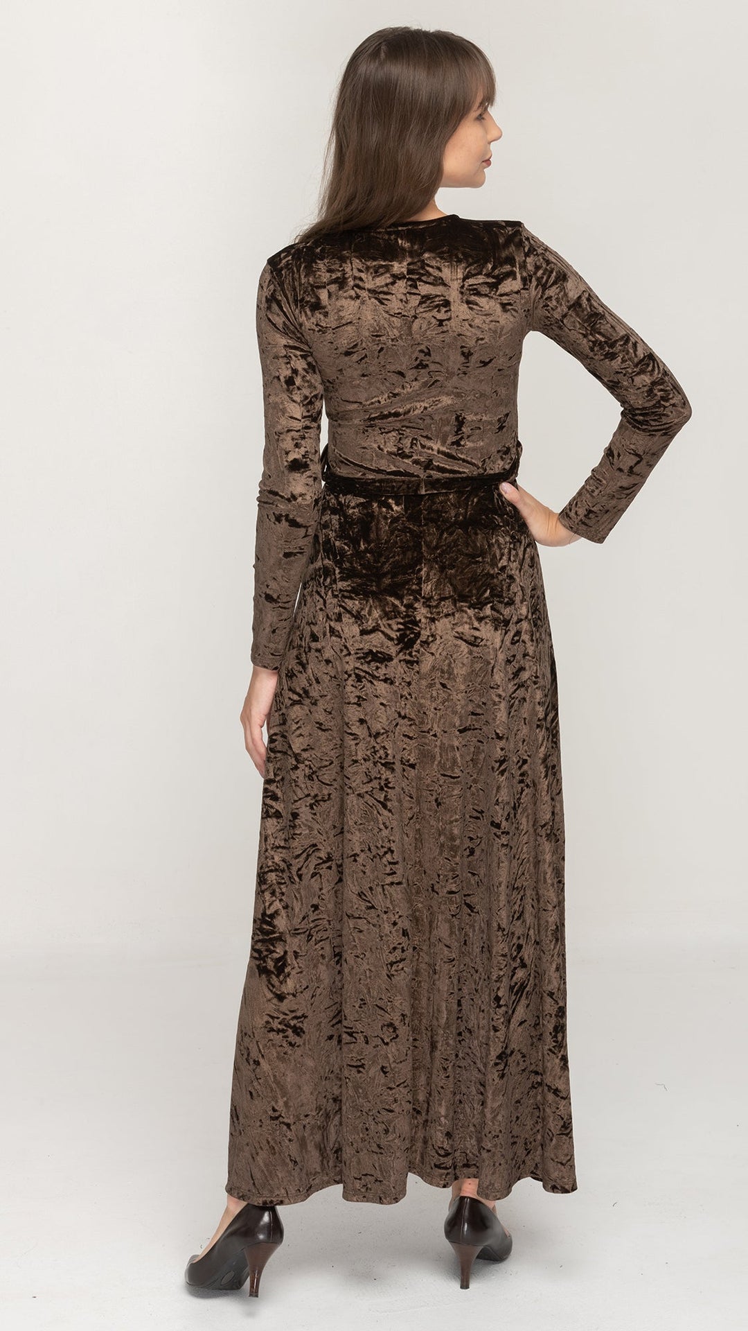 Maxi Belted Dress - Chocolate Velvet