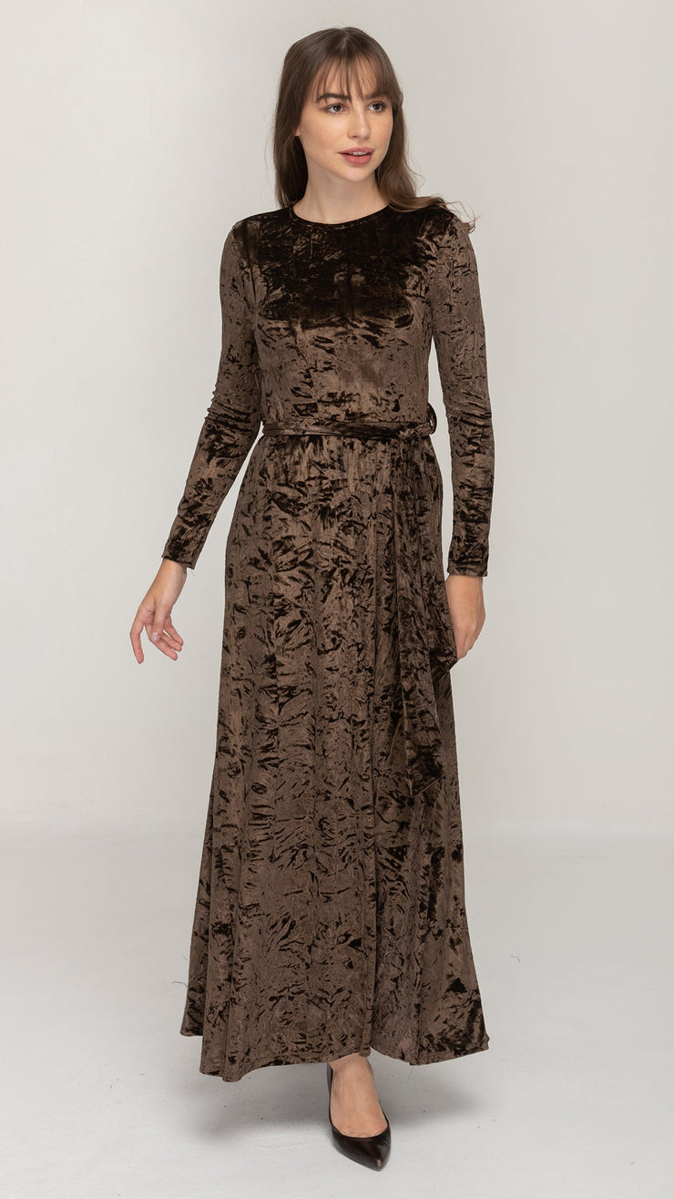 Maxi Belted Dress - Chocolate Velvet