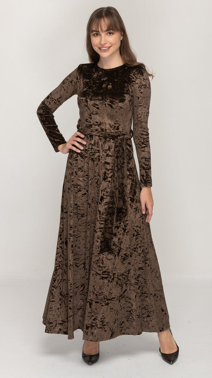 Maxi Belted Dress - Chocolate Velvet