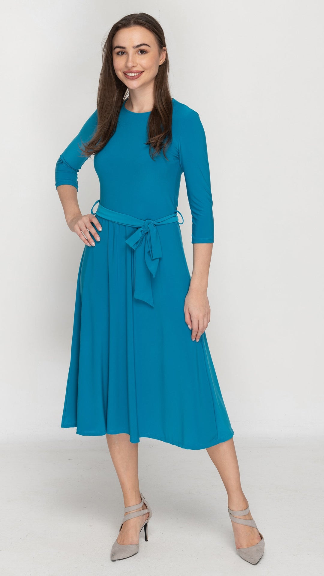 Belted Midi Dress - Aqua