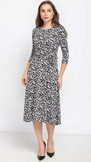 *XSMALL* Belted Midi Dress - Black/White Ditsy