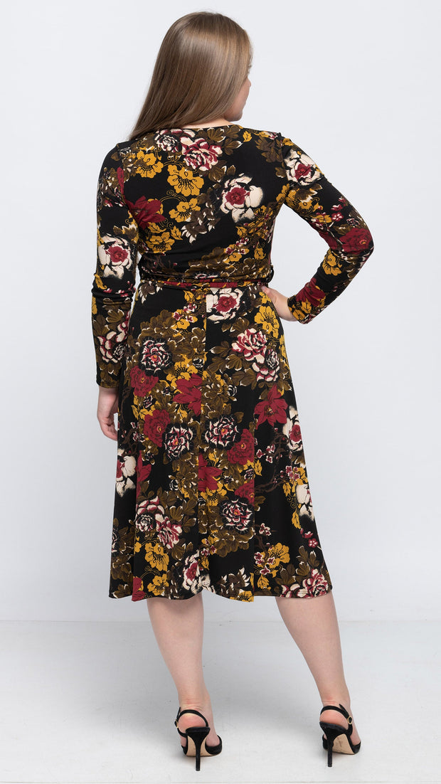 *XS &SMALL* Belted Midi Dress - Mustard Floral