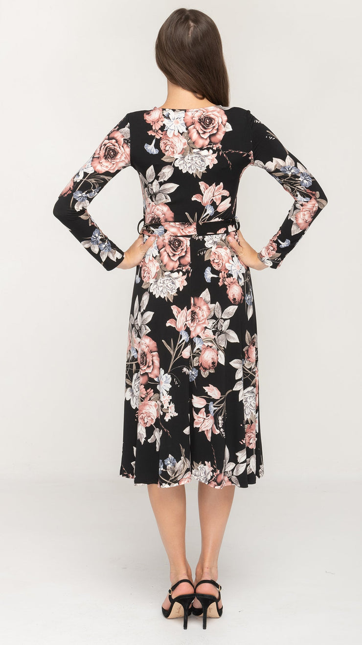 Belted Midi Dress - Sage Floral