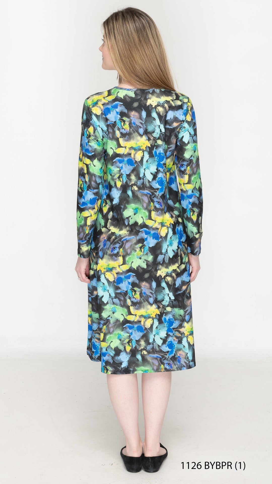 Belted A-Line Yellow Blue Abstract Floral