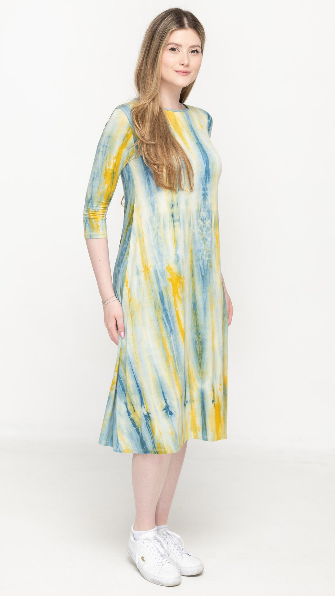 A-Line Jersey Dress Yellow Blue Tie Dye