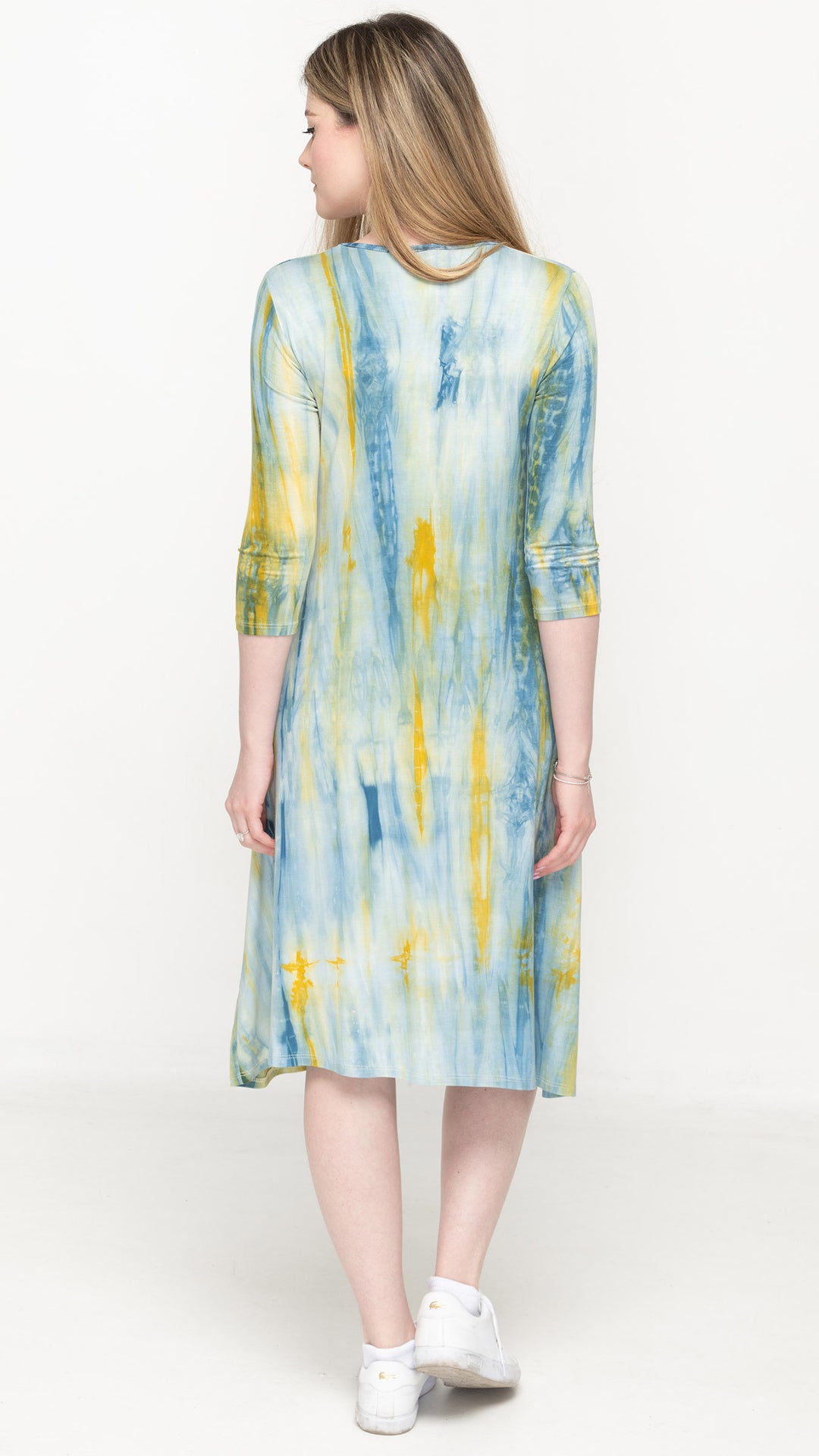 A-Line Jersey Dress Yellow Blue Tie Dye