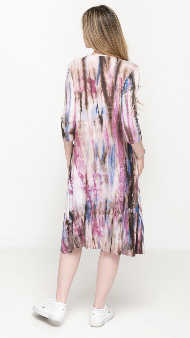 A-Line Jersey Dress Yellow Blue Tie Dye