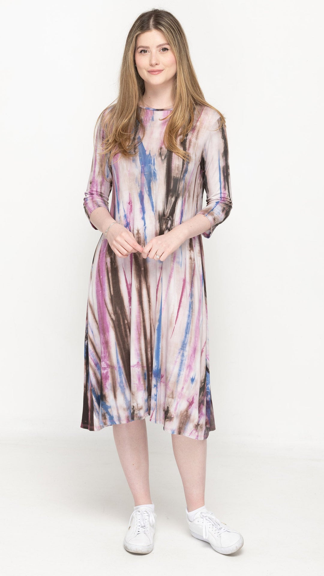 A-Line Jersey Dress Yellow Blue Tie Dye