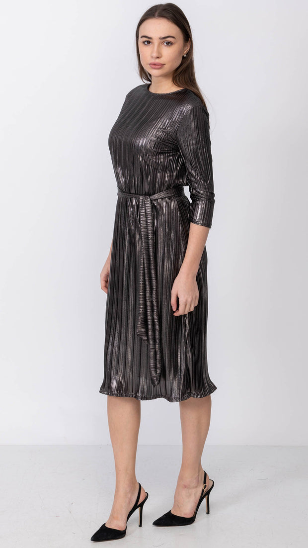 A-Line Dress - Metallic Pleated