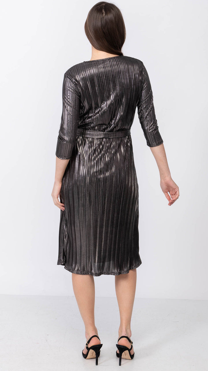 A-Line Dress - Metallic Pleated