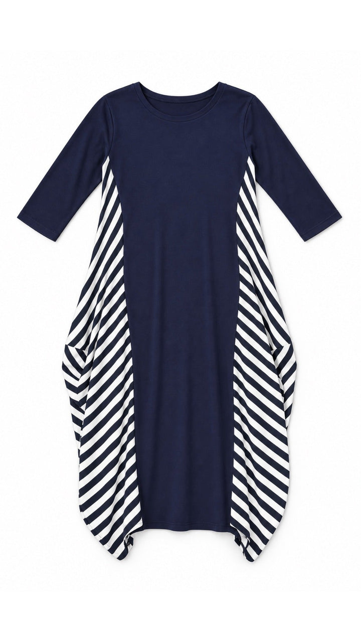 KMW Boho Dress Navy Stripes, flatlay