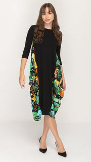 *XSMALL* Boho Dress - Black/ Green Scribble Print Insert