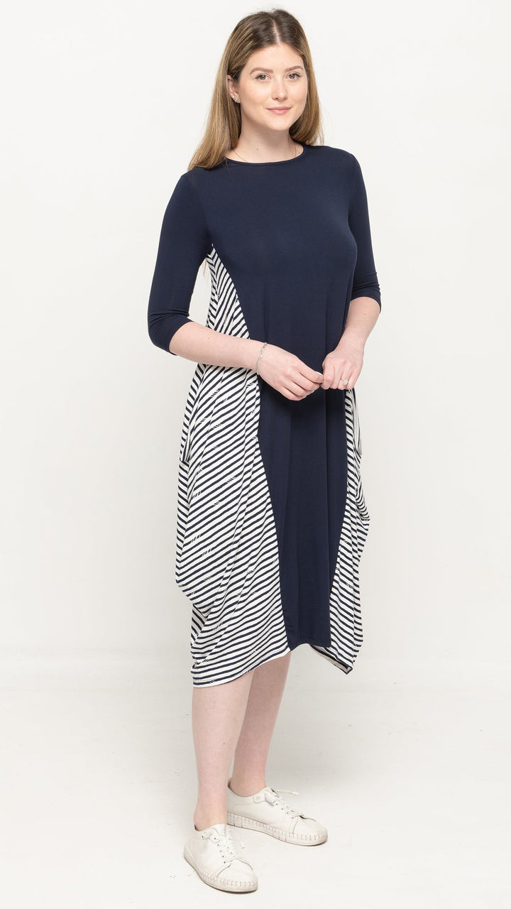 Boho Dress Navy Broken Stripes