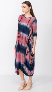 Boho Dress - Navy/Rose Tie Dye