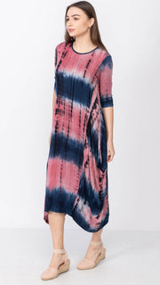 Boho Dress - Navy/Rose Tie Dye