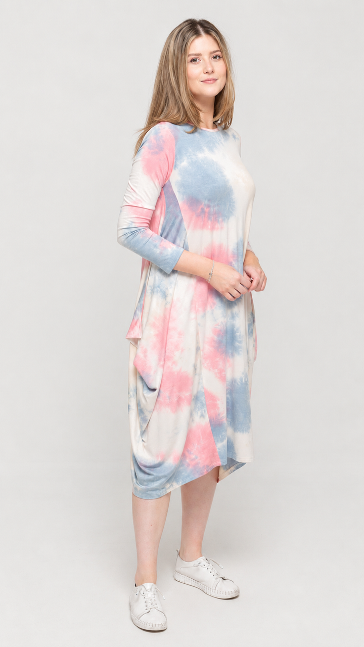 Boho Dress Pink Brown Tie Dye
