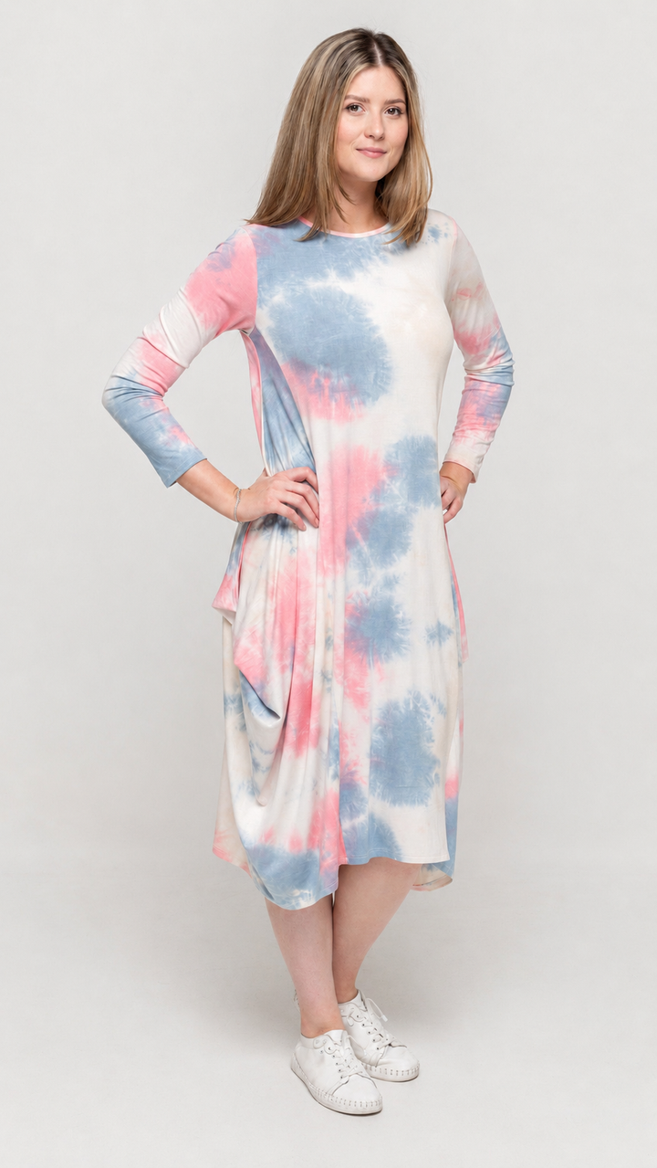 Boho Dress Pink Brown Tie Dye