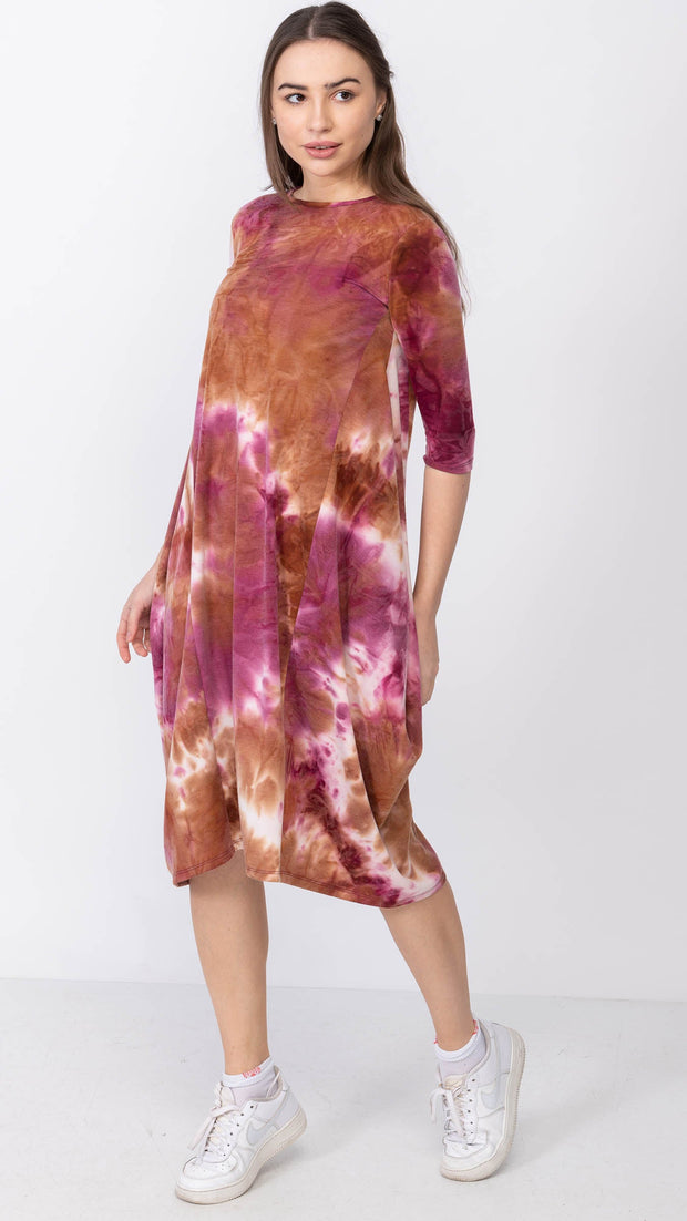 *XSMALL*  Boho Sweatshirt Dress - Fuscia/Orange Tie Dye