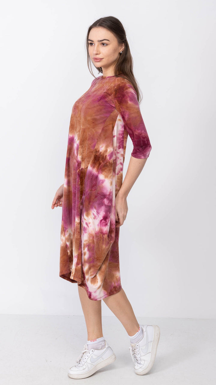 *XSMALL*  Boho Sweatshirt Dress - Fuscia/Orange Tie Dye