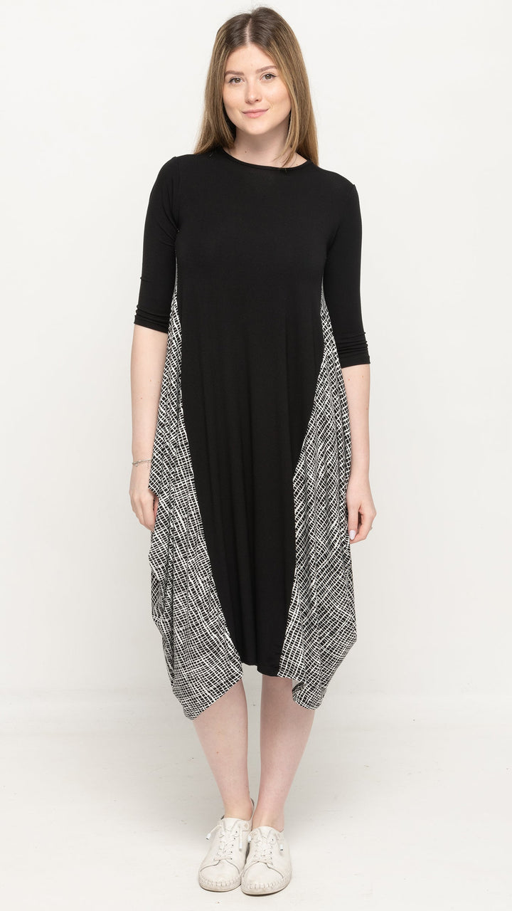 Boho Dress Black/Squiggly Print