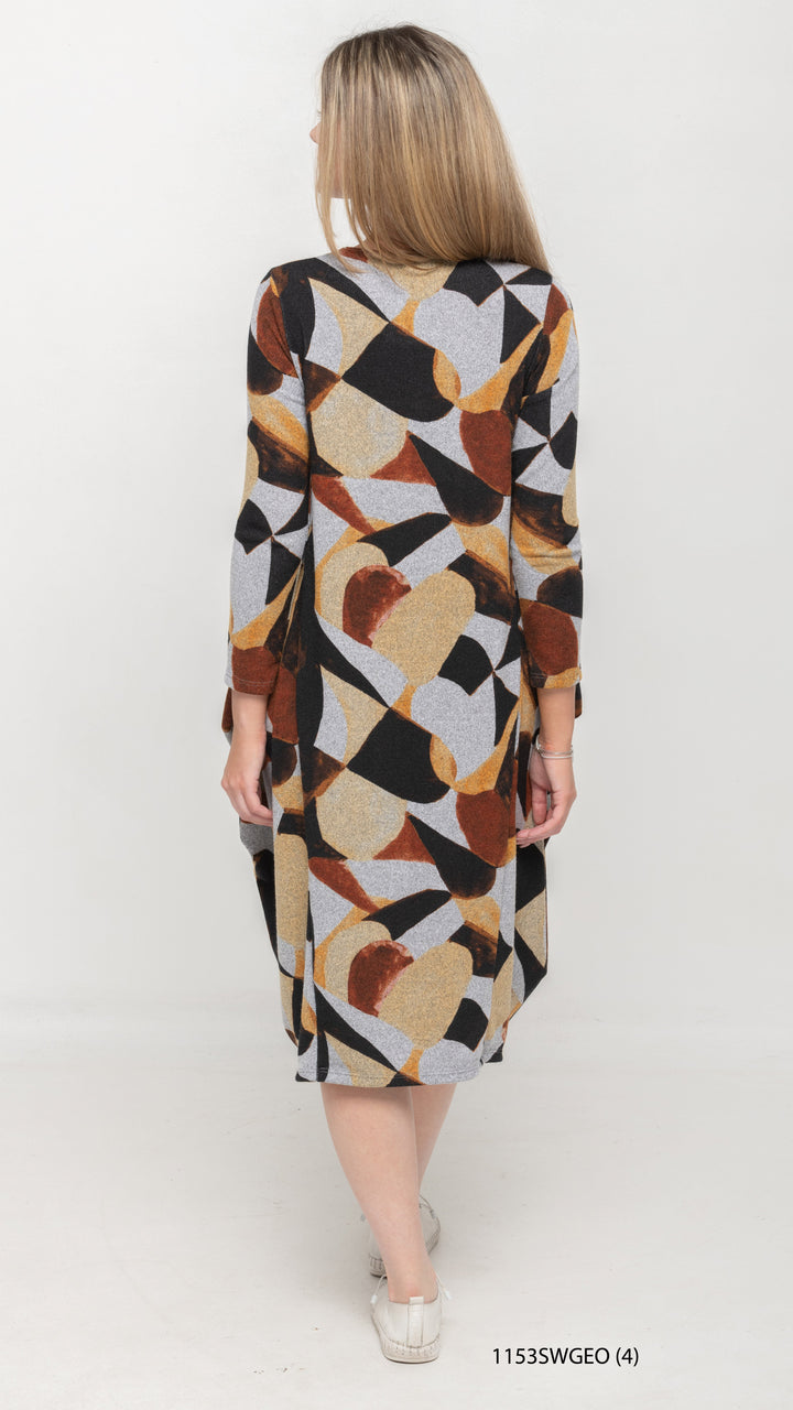 Boho Sweater Knit Dress - Taupe Geo