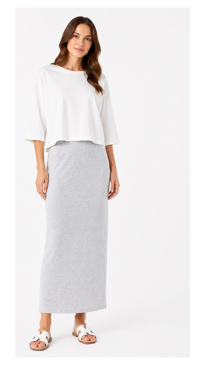Midi Tube Skirt - Grey Rib