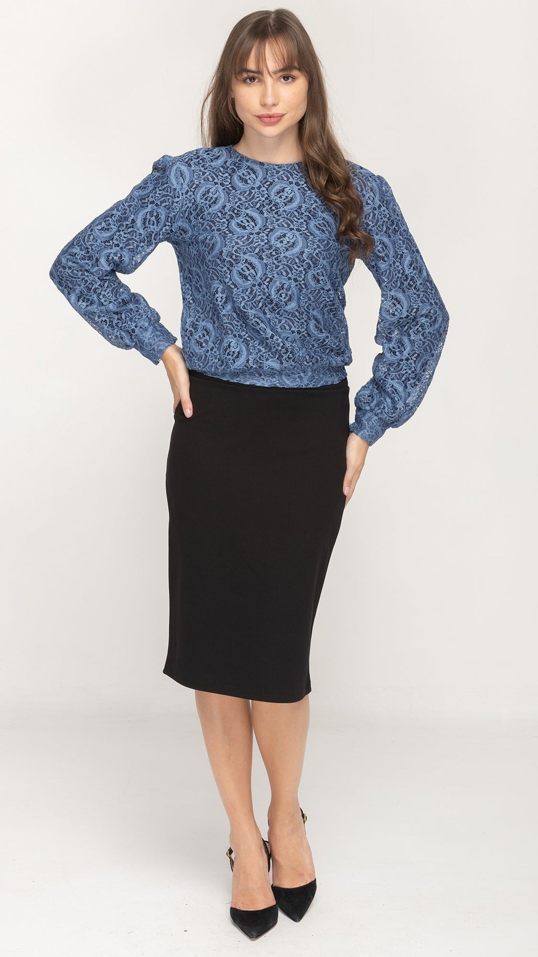 Puff Sleeve Top - Blue Lace