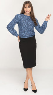 Puff Sleeve Top - Blue Lace