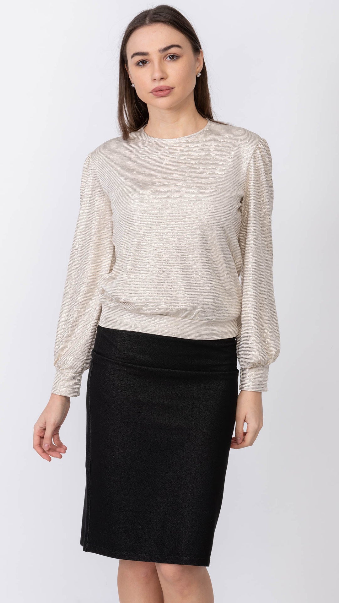 Puff Sleeve Top - Gold Crinkle