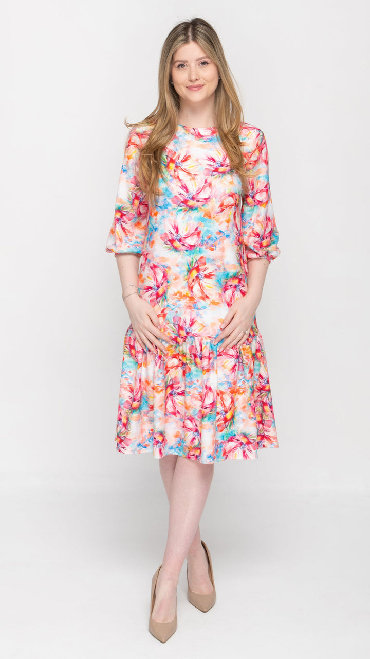Tier Hem Dress Multicolor Floral Print