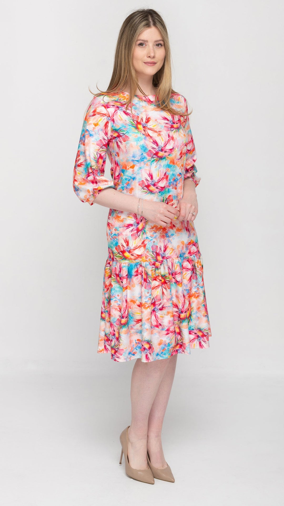 Tier Hem Dress Multicolor Floral Print